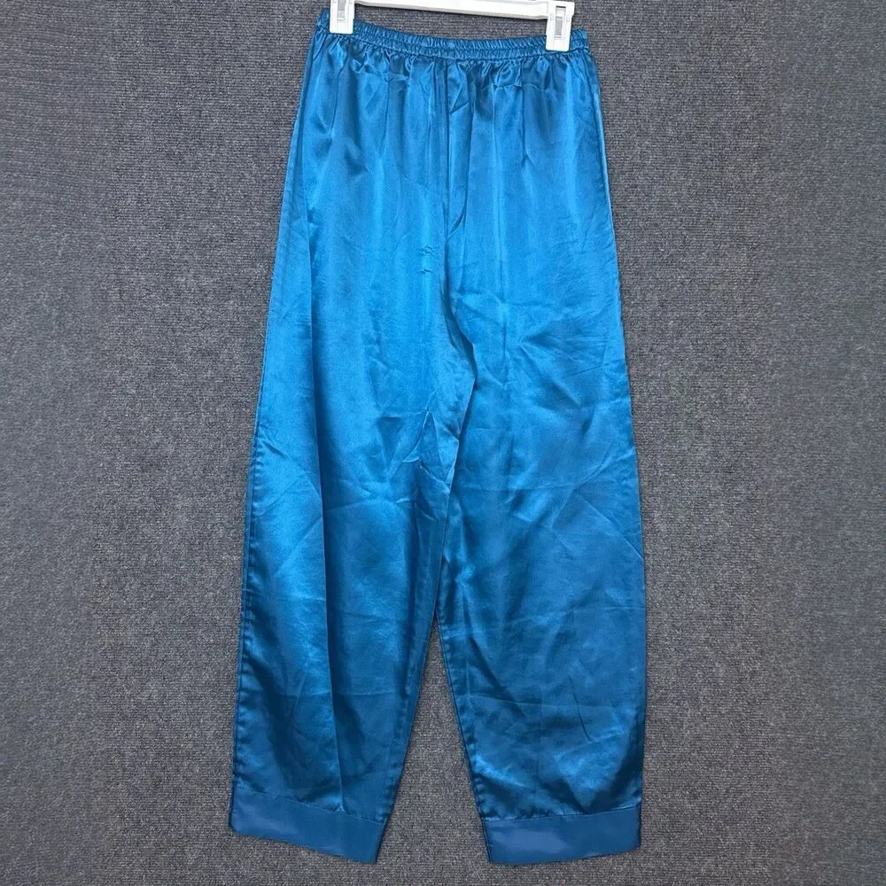 VTG Victorias Secret Afterhours Pajama Set M Blue Satin Sleeveless Gold Label - Picture 12 of 13